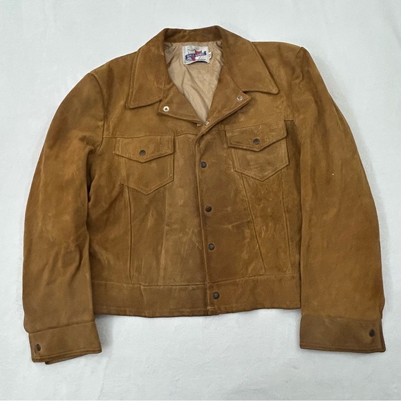 Vintage 60s/70s Gale-Sobel Sportswear Brown Suede Leather Trucker Jacket Size 52 - Picture 2 of 16